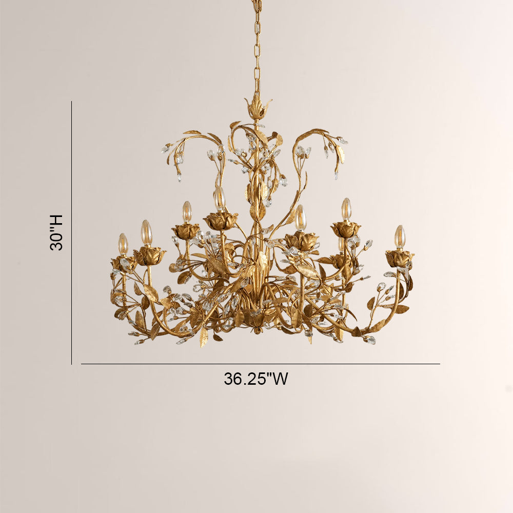 Nicoletta Gilded Floral Crystal Round Chandelier 54"