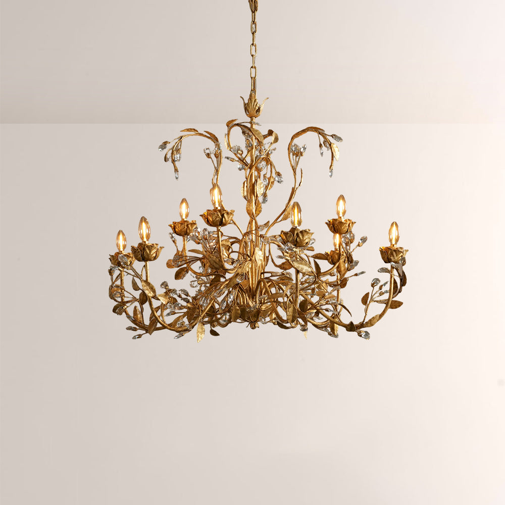 Nicoletta Gilded Floral Crystal Round Chandelier 54"