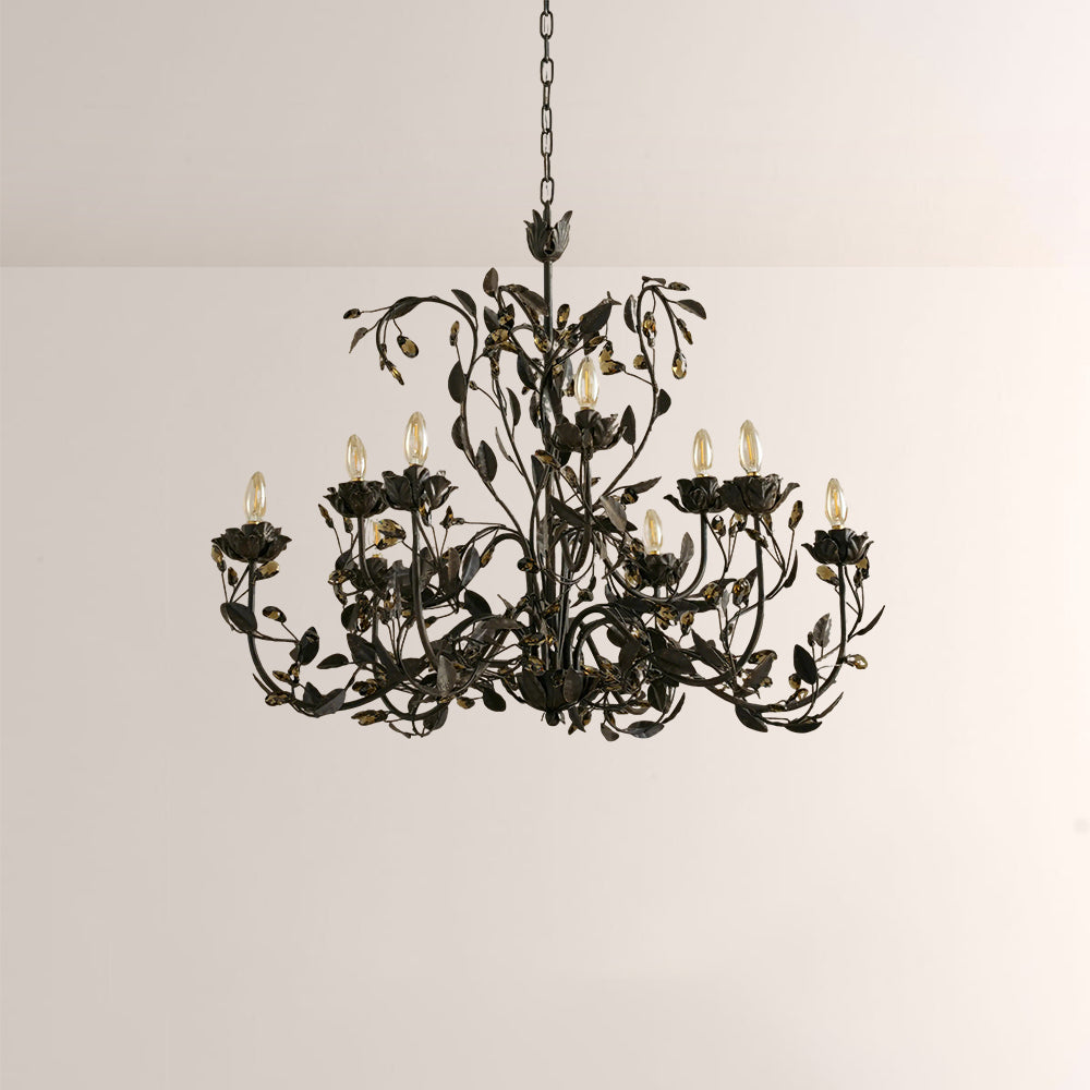 Nicoletta Gilded Floral Crystal Round Chandelier 54"