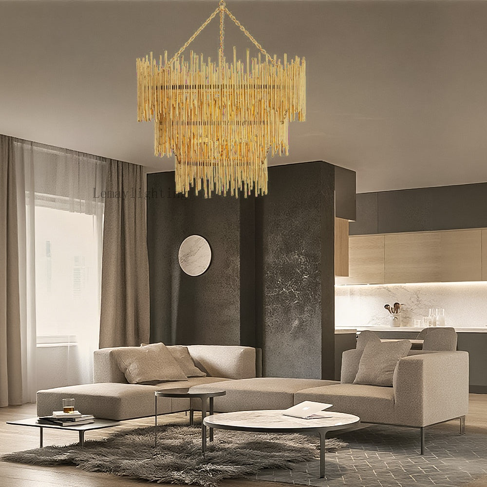 Prestige American Retro Style Three Tiered Circular Chandelier
