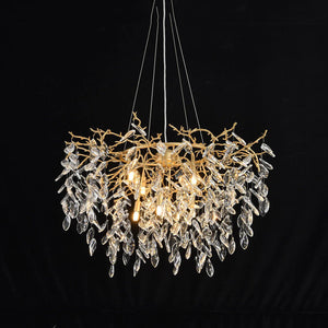 Round Gold Clear Modern Crystal Branch Chandelier