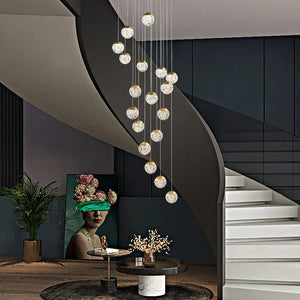 Spiral Pineapple Multi Glass Ball Staircase Chandelier