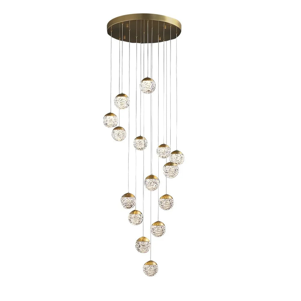 Spiral Pineapple Multi Glass Ball Staircase Chandelier