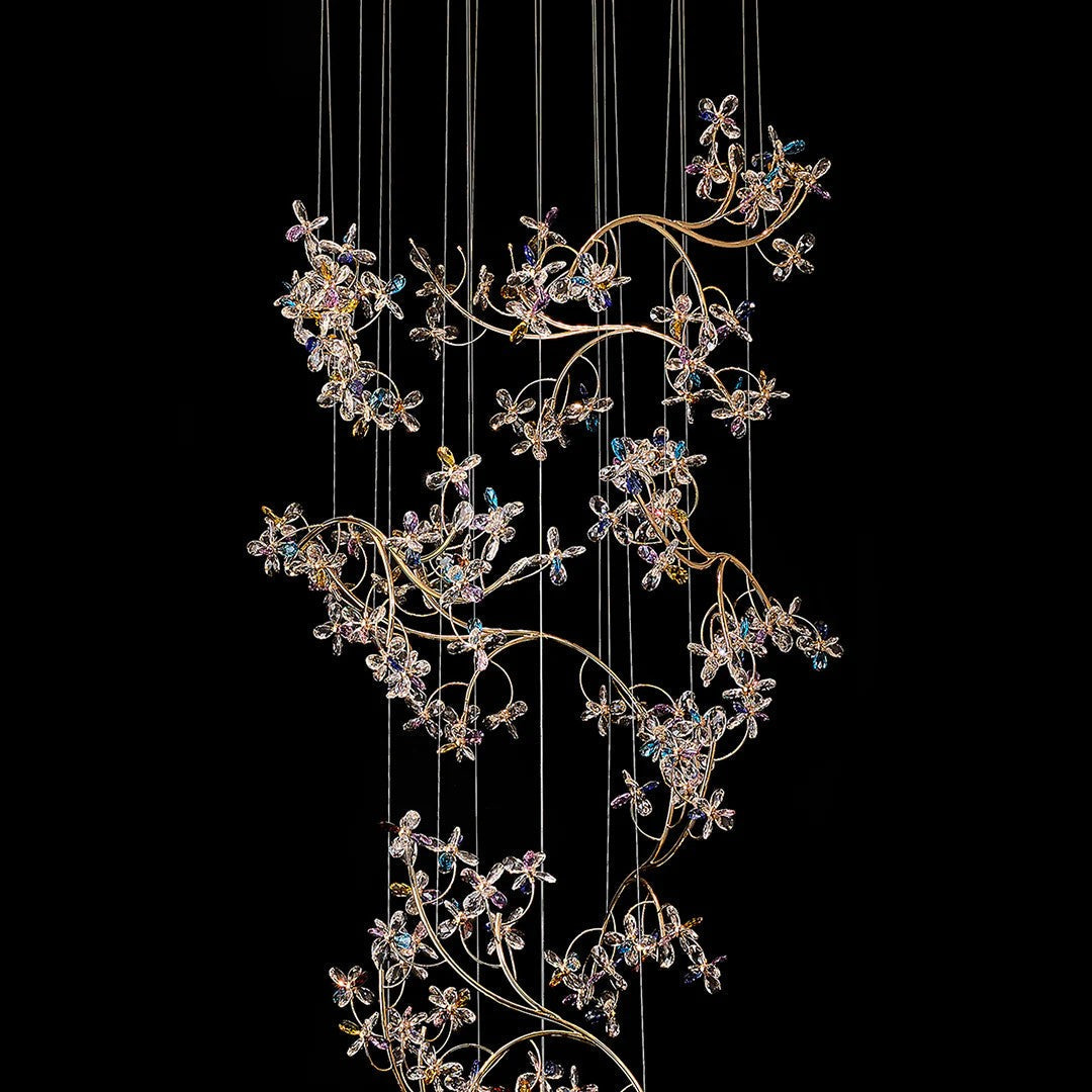 Modern Staircase Chandelier Crystal Hollow Rotating Ceiling Light