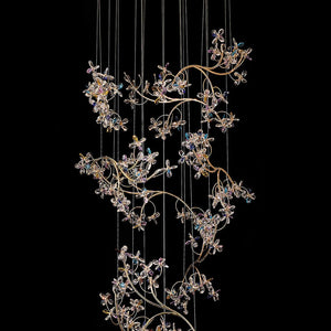 Modern Staircase Chandelier Crystal Hollow Rotating Ceiling Light