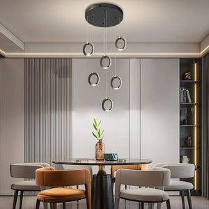 Staircase Lighting Chandelier LED Ring Cluster Rotating Ceiling Light
