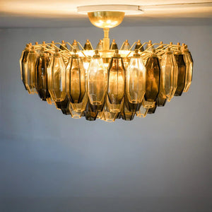 Prismatico 91 Elements Amber And Taupe Compact Ceiling lampGlass Chandelier 25"