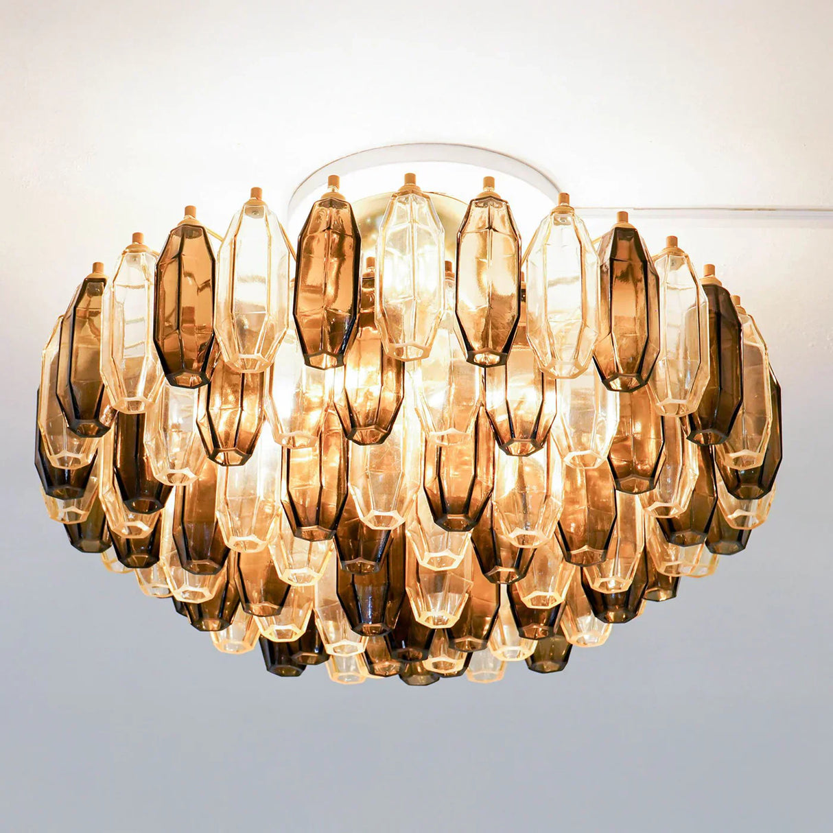 Prismatico 91 Elements Amber And Taupe Compact Ceiling lampGlass Chandelier 25"